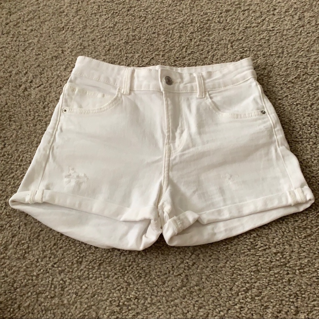 Bershka White Cuffed Shorts